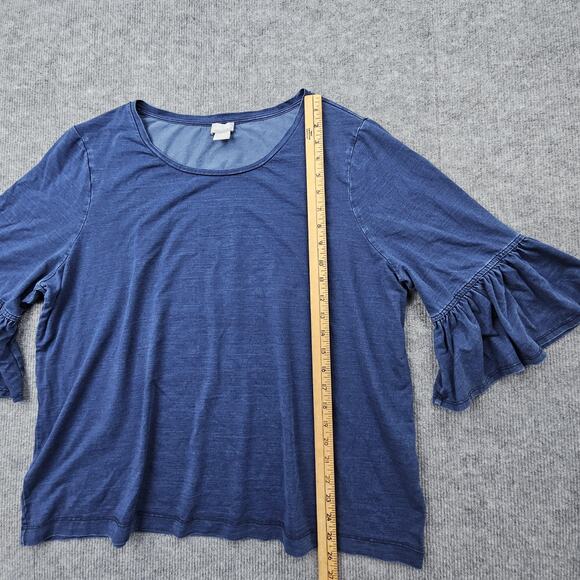 Chicos Shirt Womens 4 US XXL Blue Ruffle Sleeve Lightweight Preppy Classic - Picture 3 of 6